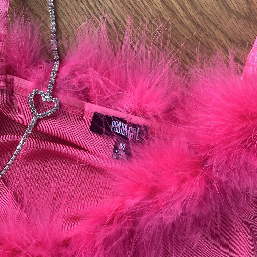hot pink fuzzy jewel strap tank top - Picture 3 of 3